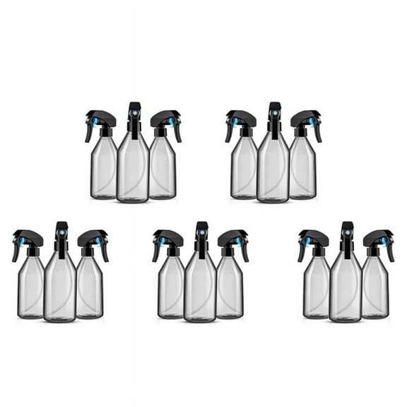Plastic Bottles for Cleaning Solutions,10OZ Reusable Empty Container with Black Trigger Sprayer, 15Pack,15 x Spray Bottles,transparent black