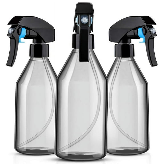 Plastic Bottles for Cleaning Solutions,10OZ Reusable Empty Container with Black Trigger Sprayer, 3Pack transparent black