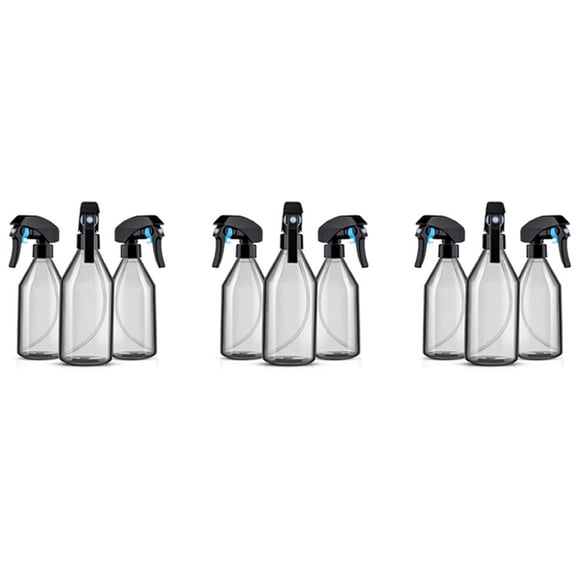 Plastic Bottles for Cleaning Solutions,10OZ Reusable Empty Container with Black Trigger Sprayer, 9Pack