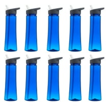 Plastic Bottles with Drink Spout 22 oz. Set of 10, Bulk Pack - Great for Gym, Hiking, Cycling, Camping, Backpacking, School - Blue