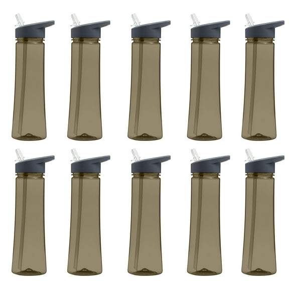 Plastic Bottles with Drink Spout 22 oz. Set of 10, Bulk Pack - Great for Gym, Hiking, Cycling, Camping, Backpacking, School - Charcoal