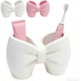 thumbnail image 1 of Plastic Bow Toothbrush Holder, 2-in-1 Countertop Pen Organizer, Nonslip Bathroom Accessory for Electric Toothbrush, Space-Saving Desk Decor for Home Office Dorm (White), 1 of 9