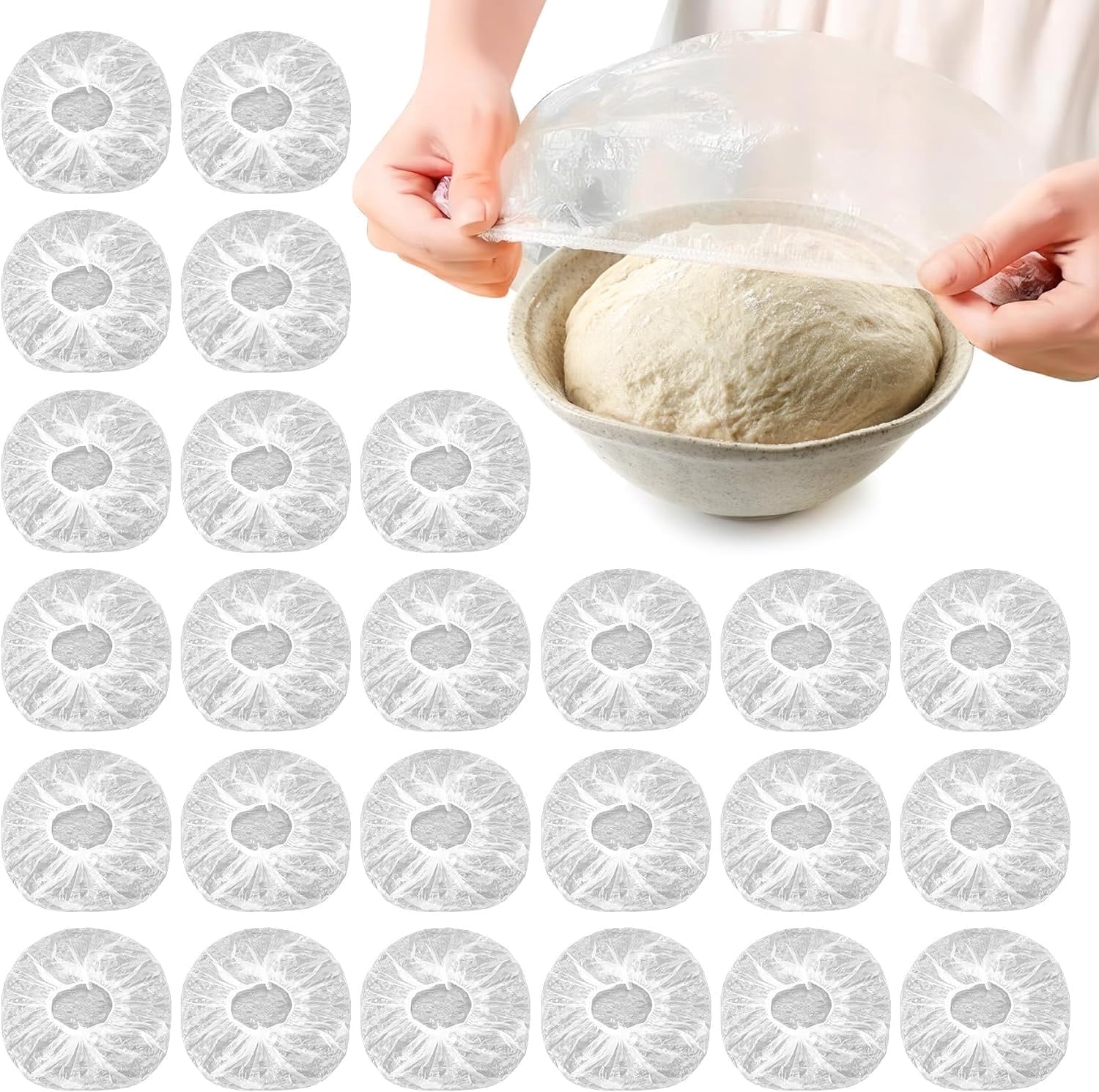 100 Pcs Elastic Food Storage Cover,Fresh Keeping Bags,Plastic Bowl Covers Reusable,Stretch Plastic Wrap,Bowl Covers for Bread Proofing,Food Cover for Kitchen Outdoor Picnic,Clear,Topboutique