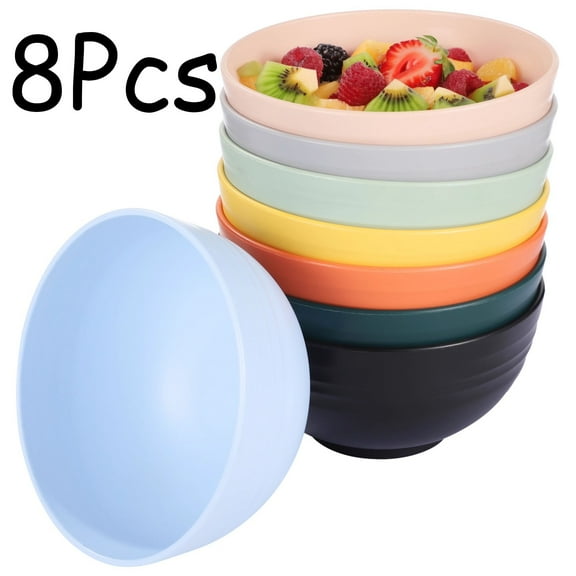8 Pcs Plastic Bowls, Colorful Cereal Bowls, 6" Large Capacity Soup Bowls, Unbreakable Salad Noodle Bowls, Lightweight Pasta Bowls for Kitchen Camping, Microwave & Dishwasher Safe
