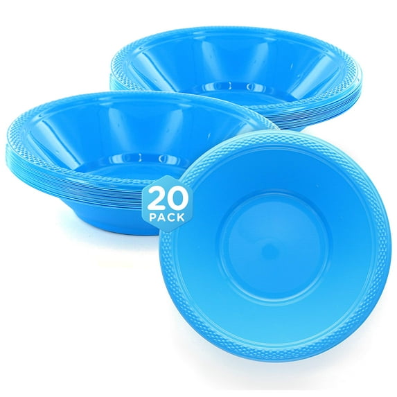 Plastic Bowls Disposable, Blue Plastic Cereal Bowls, 12 Oz Small Plastic Bowls for Serving Popcorn, Soup, Salad, Party Supplies, Pack of 20 - By SparkSettings