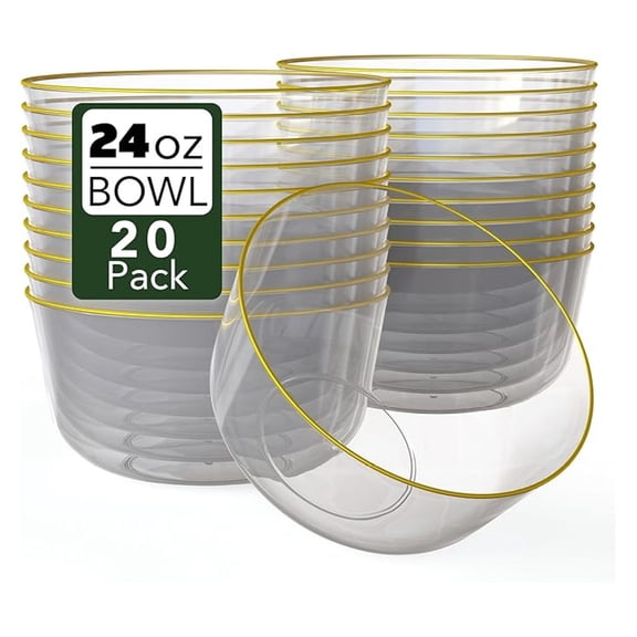 Plastic Bowls Disposable Bowls 24 Oz Bowl Set Of 20 Clear Rimmed Fancy Plastic Serving Bowls Perfect Plastic Bowls Plastic Salad Bowls Plastic Candy Bowl