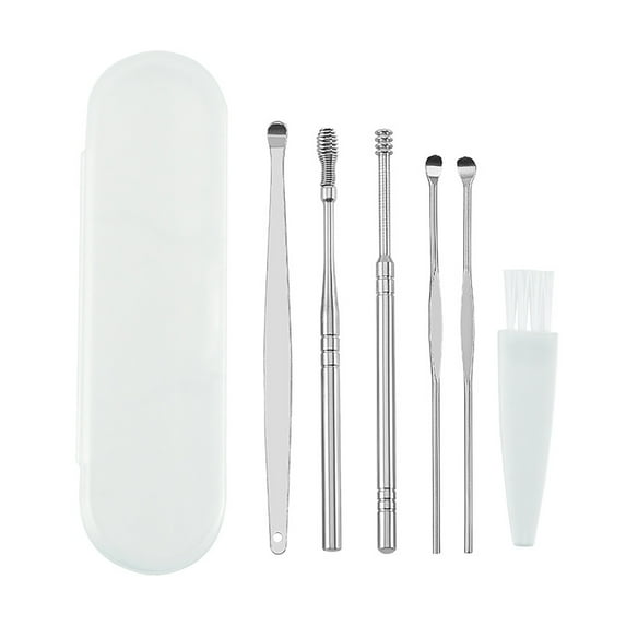 Plastic Box Style A, Multi-Function Stainless Steel Ear Pick Set 6-Piece, 1 Setinnovative Spring Ear Wax Cleaner Tool Set,Stainless Steel Ear Cleansing Tool,Ear Curette Earwax Remo Makeup Organizers