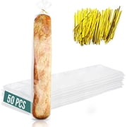 Plastic Bread Bags for Homemade Bread 6x28 inch- Clear Baguette Bag with Ties For An Airtight Moisture-free Preservation and Storage 50