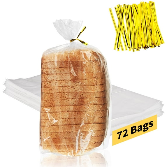 Clear Plastic Bread Bags, 72 Pack with 100 Ties, Large Loaf Bags for Home Bakers, Odor Resistant and Durable for Long-Term Storage, Clear
