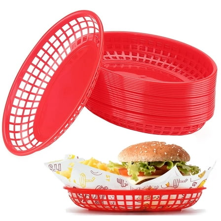 Plastic Bread Baskets,Bexikou 12 Pack Oval Fast Food Baskets, Plastic Food Serving Baskets for Parties, Carnivals, Fairs, and Picnic,Plastic Storage Basket Bins for Home, Office, School