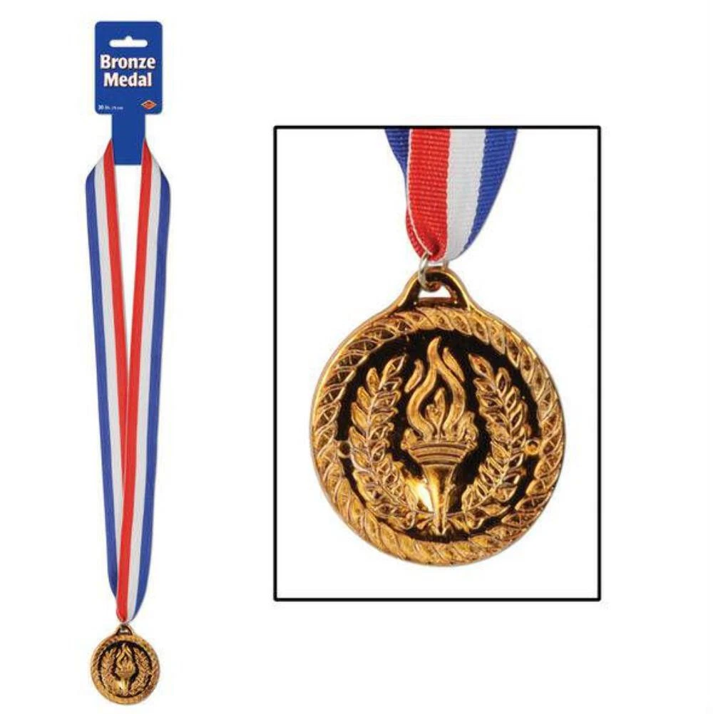 Plastic Bronze Medal With Ribbon Award Prize