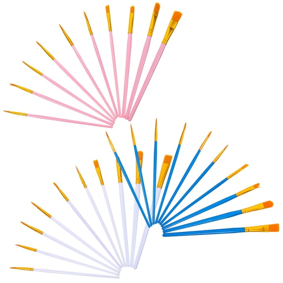 TABLZONE 30-Piece Painting Brush Set with Nylon Bristles, Assorted Sizes and Colors for Acrylic, Oil, Watercolor Paints