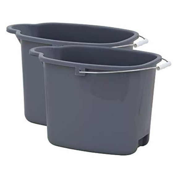Plastic Bucket with Handle, 16L Cleaning Pail 2-Pack - Grey Heavy Duty Spout Bucket for Home, Floor Mopping, Car Wash, Camping, Fishing