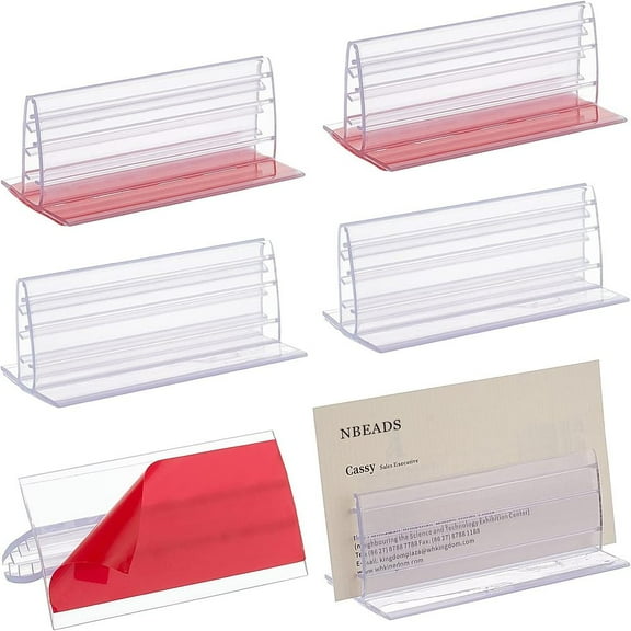 Plastic Business Card Frame Display Red 4.3x7.2x3.5cm