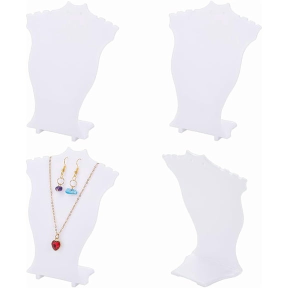 Plastic Bust Shaped Plastic Slant Back Necklace Jewelry Storage Rack Jewelry Holder for Necklaces & Earrings White 9.8x4.2x12cm