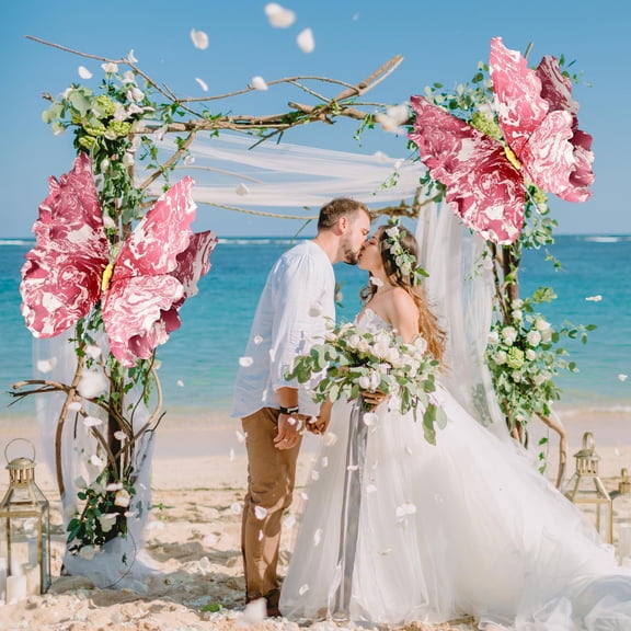 Plastic Butterfly Veil Flower Decoration - 45x40cm Outdoor Wedding Party Decor | Pink Mesh Butterfly Scene Arrangement for Festivals