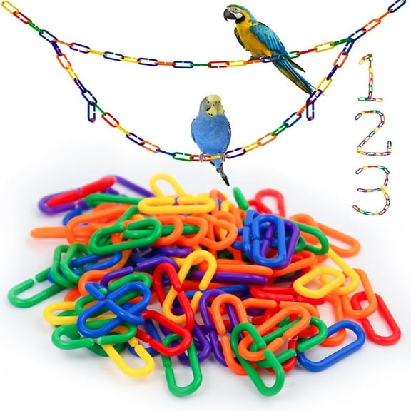 Plastic C-Clip Hooks Chain Links, Interchangeable Rainbow C-Links for Classroom Playroom Learning Toys, Mix Color Small Pet Rat Parrot Bird Toy Cage