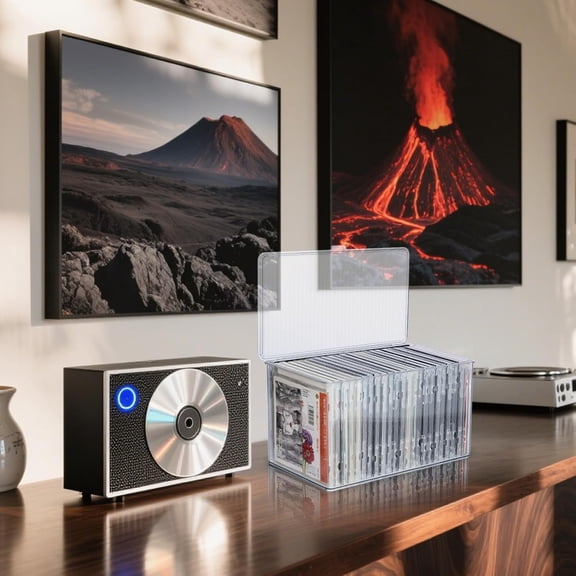 Plastic CD Storage Box with Lid - Holds 26 CDs/DVDs, Stackable Media Organizer for Home & Office