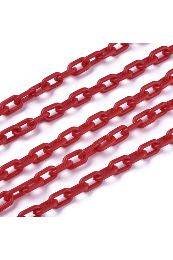 Plastic Cable Chains Oval Red 13.5~14x8x2mm 14.9 inch~15.35 inch(38~39cm)/strand DIY