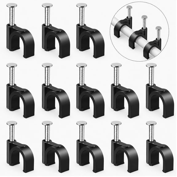 Plastic Cable Clamps Nail in Cable Clips 100 Pcs 10mm Cable Wire Clips Cable Tacks Coax Cable Clips Speaker Wire Clips Cable Nails for Cords Ethernet Cable Clips Black RG6 RG59 CAT6 RJ45