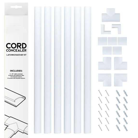 Plastic Cable Cover Management Raceway Kit by Edison Supply (White)