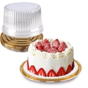 Plastic Cake Carriers Gold Cake Containers with Lid and White Cake Boards, Clear Cupcake Holder for Cheesecake, Cake Pie Bakery Supplies