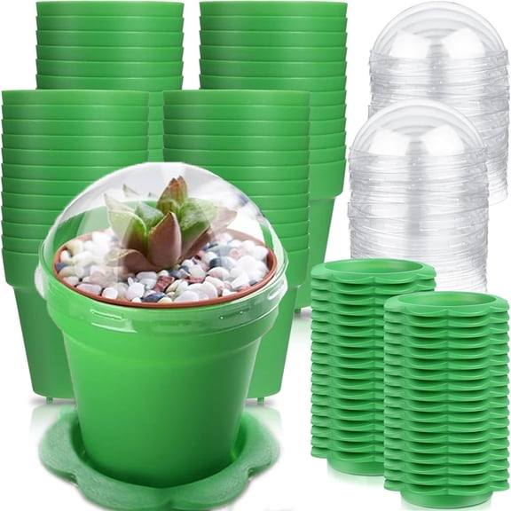 Plastic Cake Cup Plant Pots with Dome & Bottom- GIXUSIL Mousse Ice Cream Pudding Containers Cups- Small Flower Pots for Plant Succulent Vegetable - Baking Molds (20 Packs, Green)