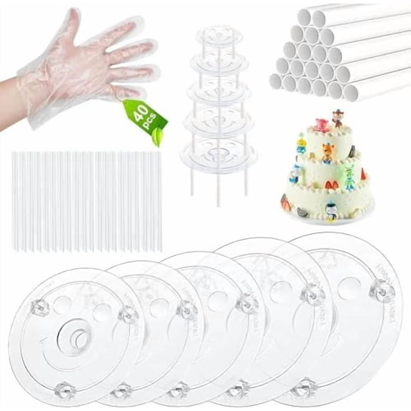 Plastic Cake Dowel Set: 40 Rods, 20 White Support, 5 Separator Plates for 4 to 12'' Cakes & 15 Clear Stacking Dowels$$Home Decor, Kitchen, & Other