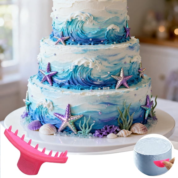 Plastic Cake Wave Decorating Comb 3.34x1.57in Food Safe Buttercream Icing Texture Border Making Tool Reusable Baking Accessory for Home Bakery,Hot Pink