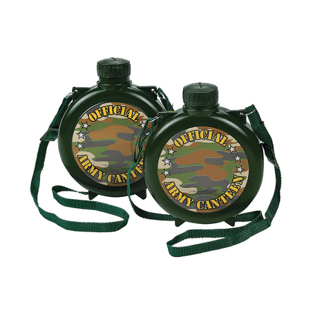 Plastic Camouflage Canteen - Party Supplies - 12 Pieces