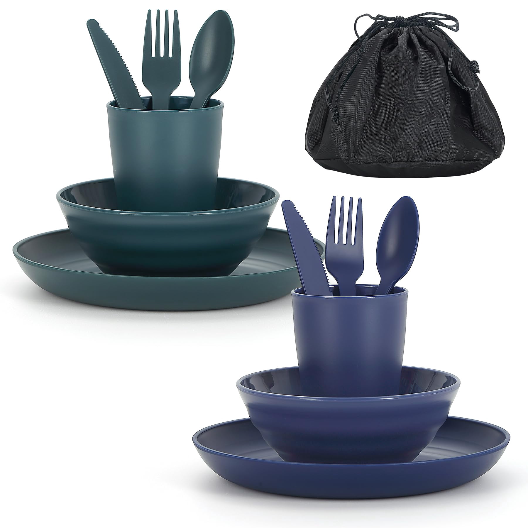 Tmess Kit Plastic Camping Mess Kit for 2 with Bowl, Plate, Cup, Utensils and ...