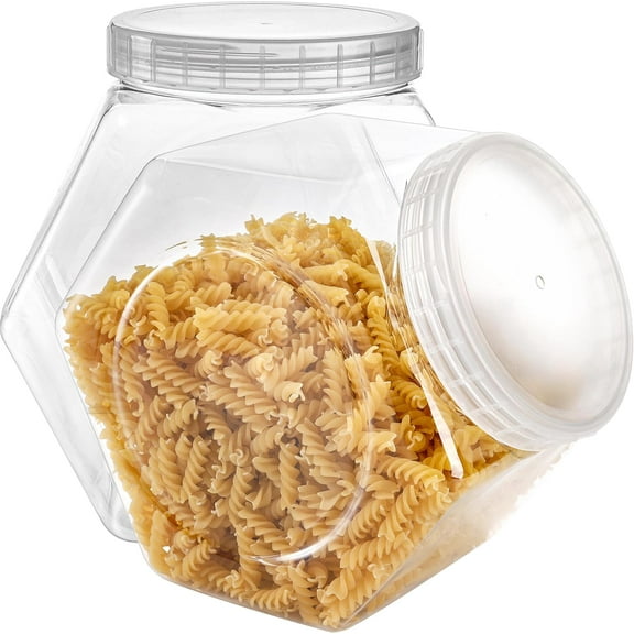 Plastic Candy Jar with Lid, Cookie Containers for Kitchen Counter, Clear Hexagon Candy Display for Snacks, Dog Treats, Craft and Sewing Supplies, Coffee Pod, Laundry Pod