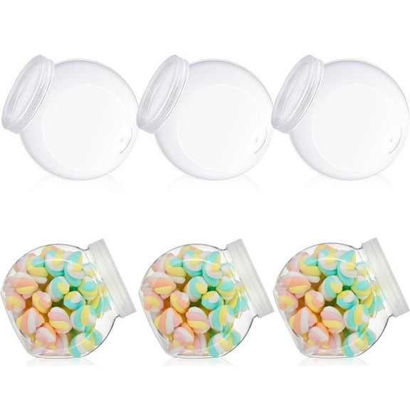 Plastic Candy Jars,Happon 6 Pack Plastic Cookie Jars with Lids,Food Storage Container, Reusable Wide Mouth Jar, Countertop Organizer for Kitchens, Restaurants, Coffee Shops