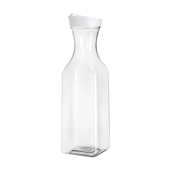 Plastic Carafe with Lid, Large Capacity Square Base, Clear Pitcher with Flip Top Lid, Easy, Pour Spout Juice Containers with Lids, Hand Wash Only, Perfect for Mimosa Bar, 1 Pcs, 50 Oz, 12.5x3.5"