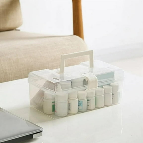 Plastic Carry Storage Box, Storage Box with Handle, Sewing Box with Handle Lid, Stationery Storage Case for School/Office Supplies (White 7.67*4.33*4.55 Inch)