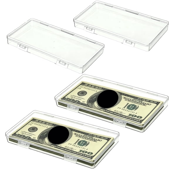 Plastic Cash Box, 4 Pcs Plastic Dollar Bill Storage Box, Cash Organizer, Clear Currency Collection Box Cash Case Money Saving Organizer with Lid (6.5x3.4x0.7in)