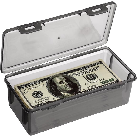 Plastic Cash Box with Lid Black Currency Tray Rectangular Money Organizer Box Cash Storage Holder for Coin Credit Card Checks Stationery