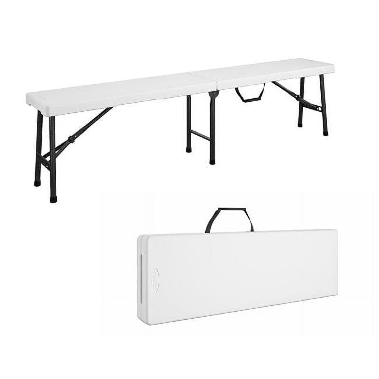 6-Foot White Plastic Folding Outdoor Picnic Bench