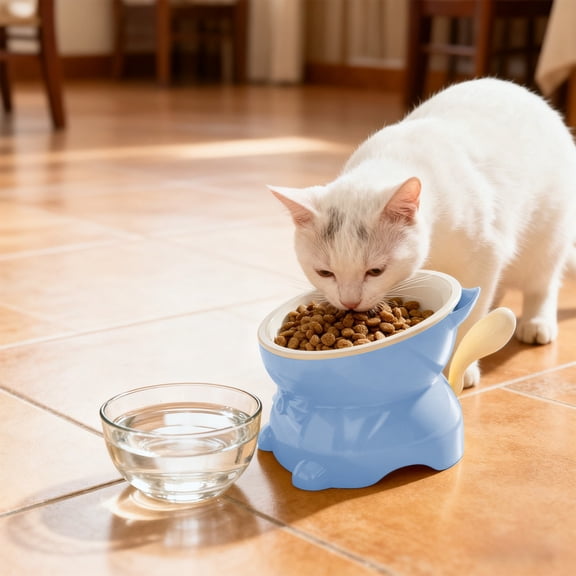 Plastic Cat Bowl Large Cat Food Bowl 12x10.5x8cm Plastic Elevated Pet Dish for Comfortable Eating and Drinking,Blue 1Pcs JASKFLY