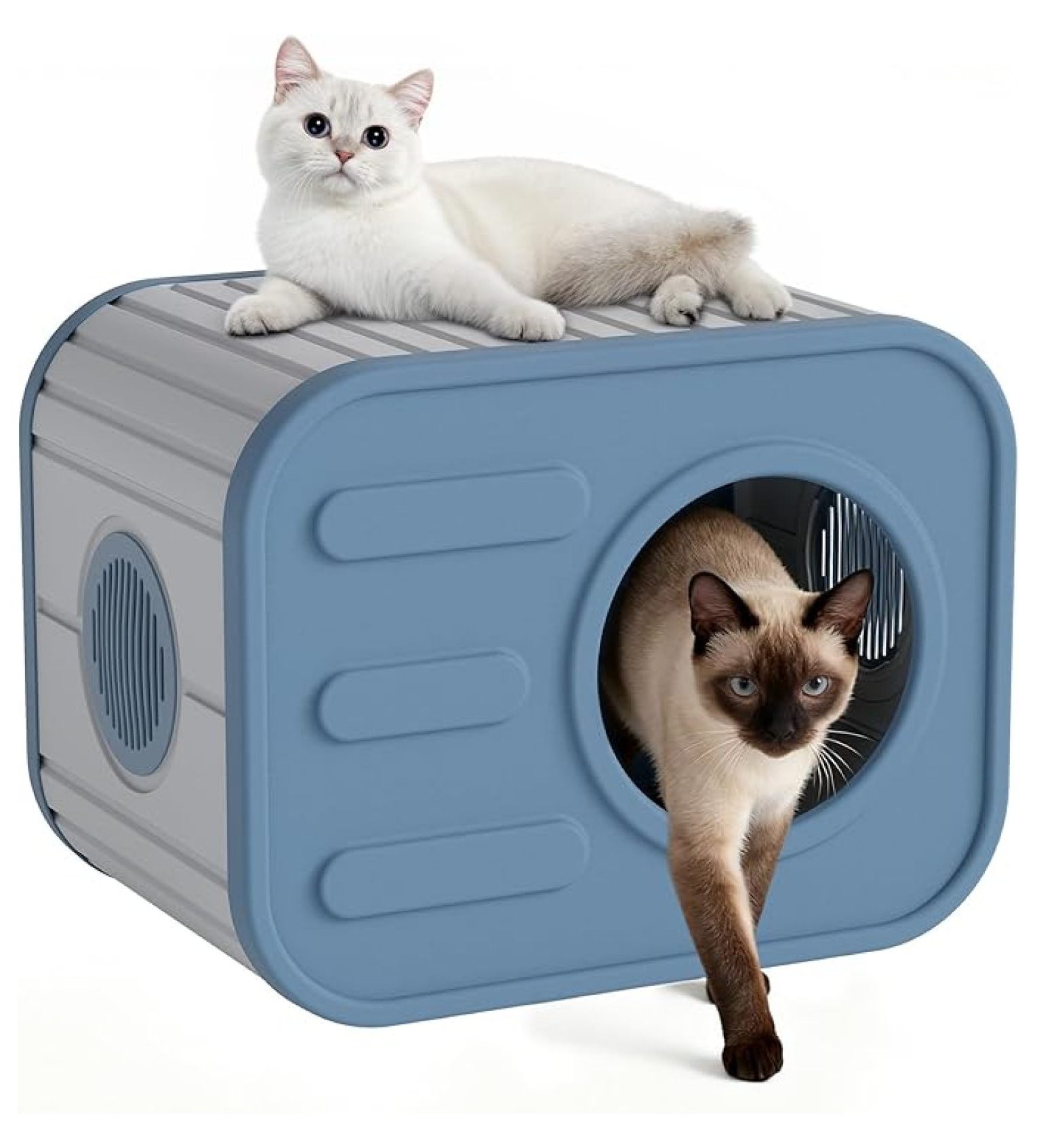 Plastic Cat House Outdoor, Cats House for Indoor, Weatherproof Cat House, Camera Shaped Design, with Escape Door, for Small to Medium Cats (Blue, 20.7 * 14.3 * 15.8)