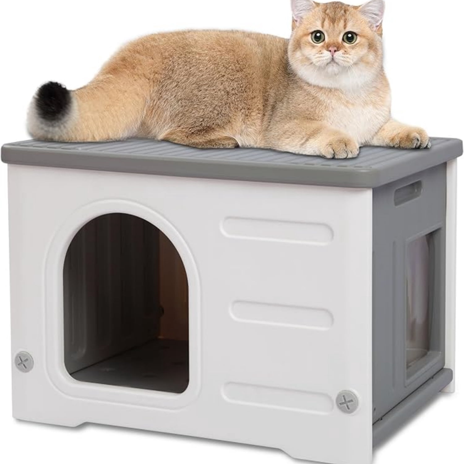 Image showcasing Plastic Cat House Outdoor with Escape Door, Waterproof Feral Cat House ...