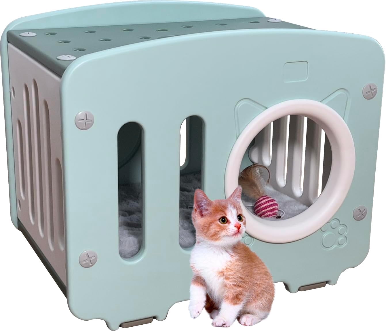 View of Plastic Cat House for Indoor and Outdoor Cats, Easy-to-Clean Cat House ...
