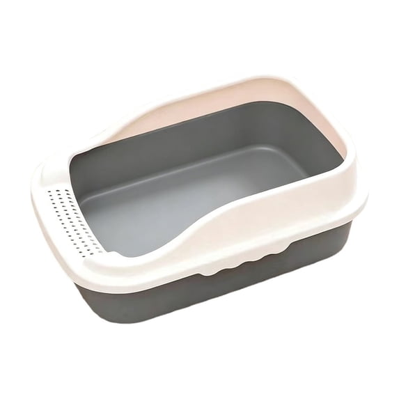 Plastic Cat Litter Box,12.2x8.3x6.3 Inch Open Top High-Sides Litter Pan Including Scoop,Large Odor-Free Low Entrance for Senior & All Cats,Gray