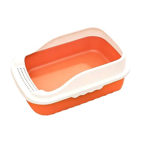 Plastic Cat Litter Box,12.2x8.3x6.3 Inch Open Top High-Sides Litter Pan Including Scoop,Large Odor-Free Low Entrance for Senior & All Cats,Orange