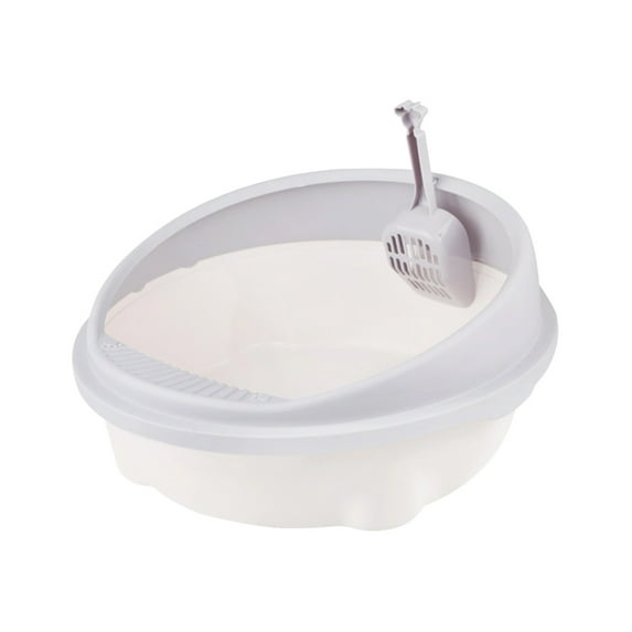 Plastic Cat Litter Box with Scoop - Open, Semi-Enclosed/Detachable Design, Non-Slip Base, Washable, Includes Litter Spoon and Hook, Easy-Clean for Cats