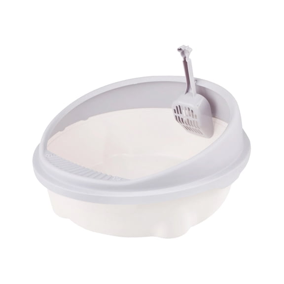 Plastic Cat Litter Box with Scoop - Open, Semi-Enclosed/Detachable Design, Non-Slip Base, Washable, Includes Litter Spoon and Hook, Easy-Clean for Cats