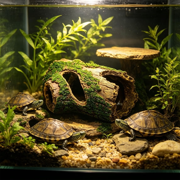 Plastic Cave Hideout with Basking Terrace for Turtle Lizard Aquarium Tank Decoration Climbing Shelter
