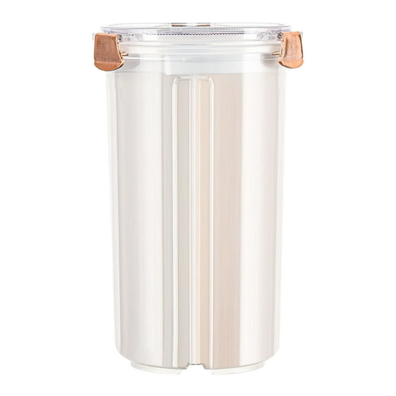 Plastic Cereal Containers Storage Set with Lids 4 Compartments Kitchen Storage Tank Can for Miscellaneous Grains, Dried Fruit, Snacks Rice Multifunction Rotating Food Storage Box (L, White)