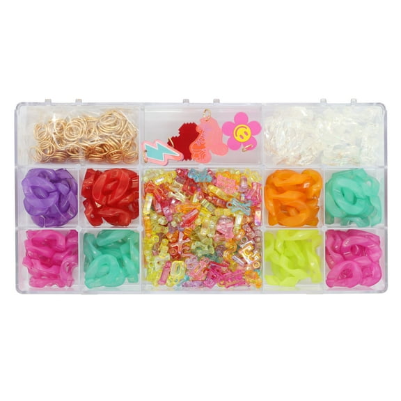 Plastic Chain Jewelry Kit by Creatology 397-Piece Assorted Beads - Charms - Links & Clasps for DIY Bracelets - Necklaces & Keychains - 12 Pack