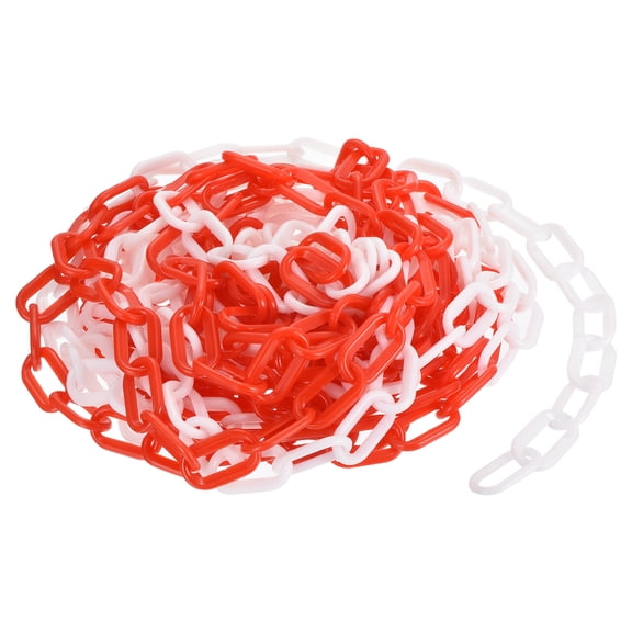Plastic Chain Links, 1.3-Inch 25 Foot Barrier Chain, Red/White